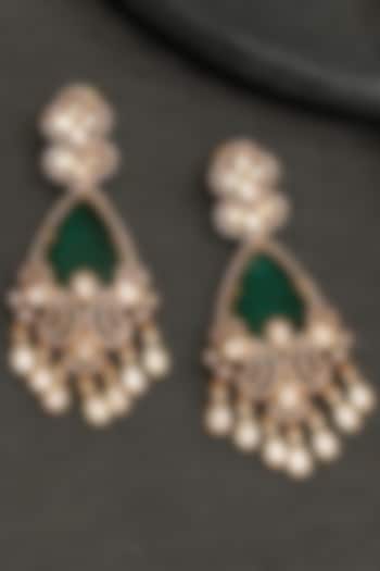 Gold Finish Emerald Stone & Kundan Polki Dangler Earrings by Beryachi at Pernia's Pop Up Shop