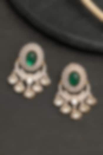 Gold Finish Kundan Polki & Emerald Stone Dangler Earrings by Beryachi at Pernia's Pop Up Shop