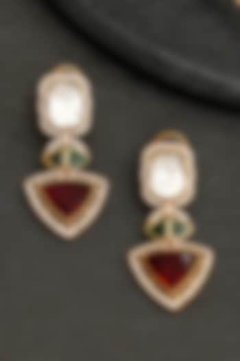 Gold Plated Kundan Polki & Ruby Dangler Earrings by Beryachi at Pernia's Pop Up Shop