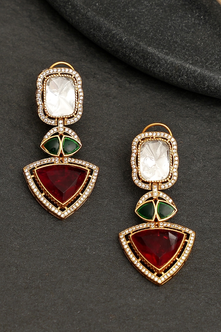 Gold Plated Kundan Polki & Ruby Dangler Earrings by Beryachi at Pernia's Pop Up Shop