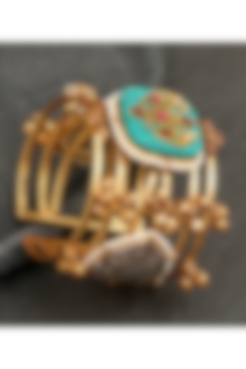 Gold Finish Kundan Polki & Semi-Precious Stone Bracelet by Beryachi at Pernia's Pop Up Shop