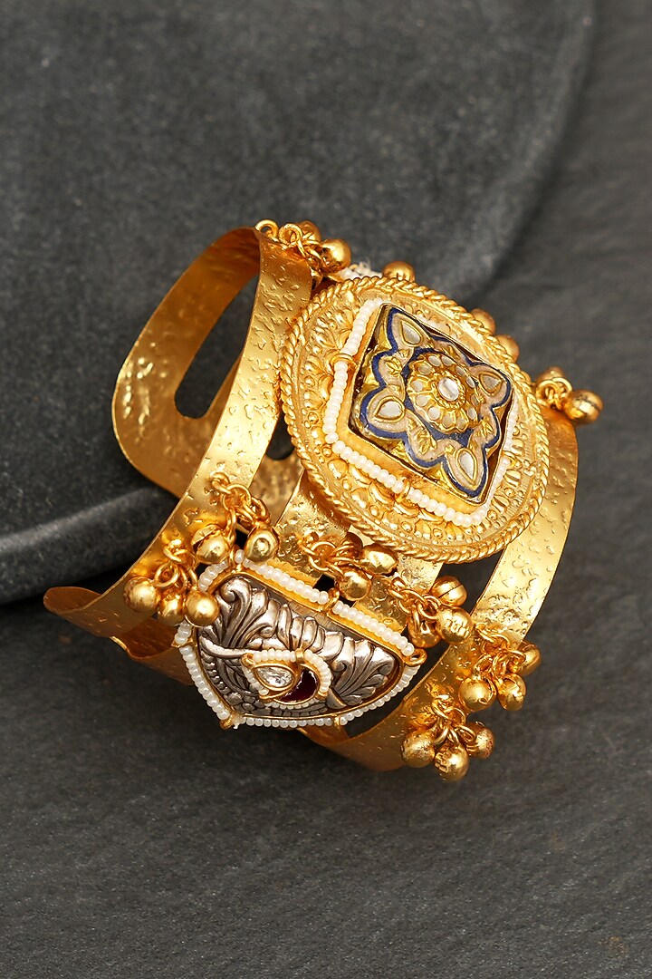 Gold Finish Kundan Polki Bracelet by Beryachi at Pernia's Pop Up Shop