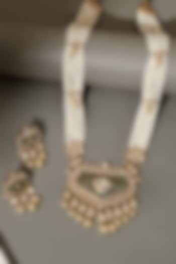 Gold Finish Kundan Polki & Pearl Necklace Set by Beryachi at Pernia's Pop Up Shop