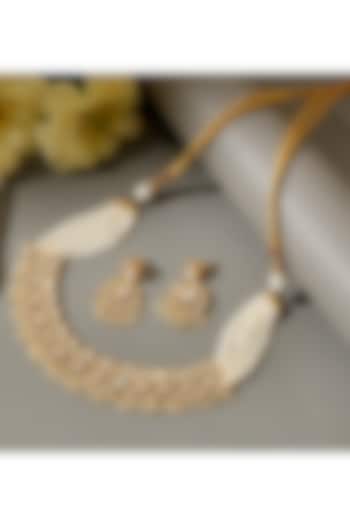 Gold Finish Kundan Polki Necklace Set by Beryachi at Pernia's Pop Up Shop