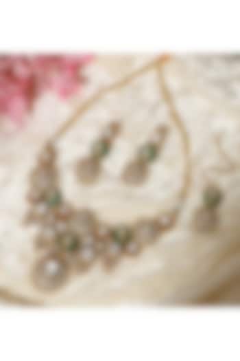 Gold Finish Mint Kundan Polki Handcrafted Choker Necklace Set by Beryachi at Pernia's Pop Up Shop