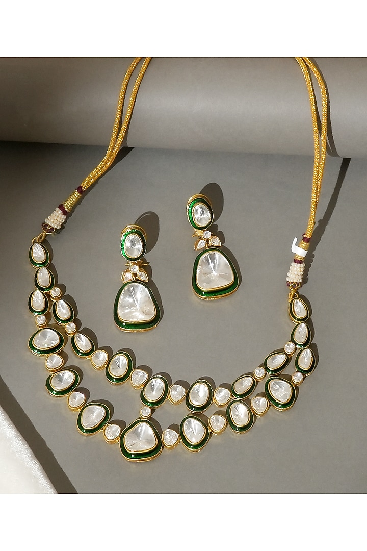 Gold Plated Kundan Polki Meenakari Layered Necklace Set by Beryachi at Pernia's Pop Up Shop