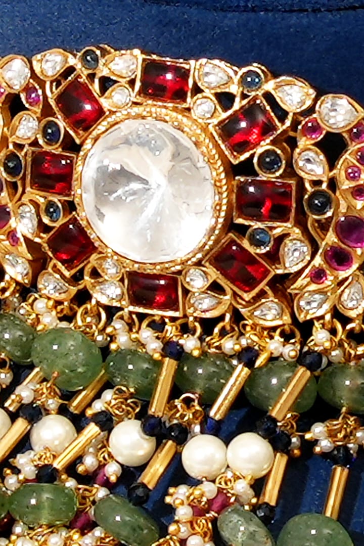 Gold Plated Kundan Polki & Multi-Colored Stone Choker Necklace Set by Beryachi at Pernia's Pop Up Shop
