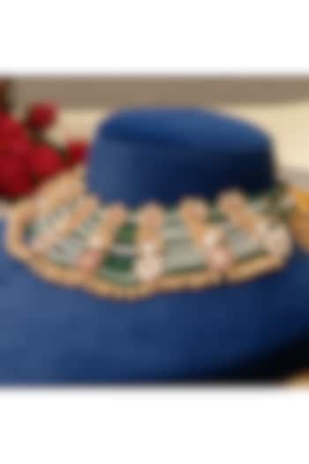 Matte Gold Finish Kundan Polki & Pearl Layered Necklace Set by Beryachi at Pernia's Pop Up Shop