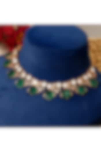 Gold Plated Moissanite Polki & Emerald Stone Necklace Set by Beryachi at Pernia's Pop Up Shop