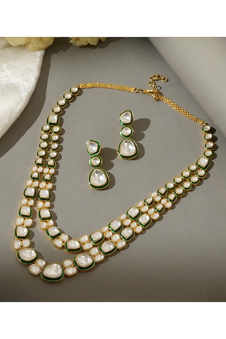 Gold Plated Kundan Polki Meenakari Layered Necklace Set by Beryachi at Pernia's Pop Up Shop
