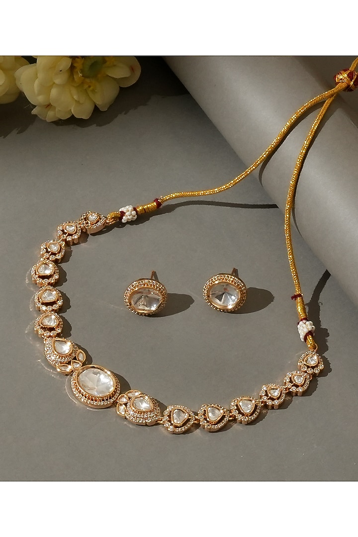 Gold Plated Moissanite Polki & Diamond Necklace Set by Beryachi at Pernia's Pop Up Shop