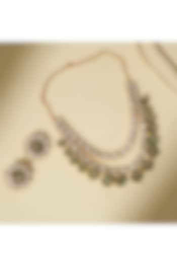 Gold Plated Moissanite Polki Layered Necklace Set by Beryachi at Pernia's Pop Up Shop