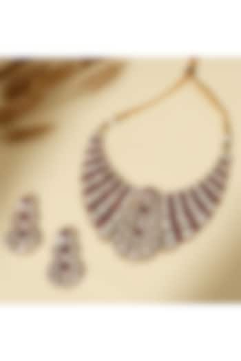 Gold Plated Moissanite Polki & Ruby Stone Necklace Set by Beryachi at Pernia's Pop Up Shop