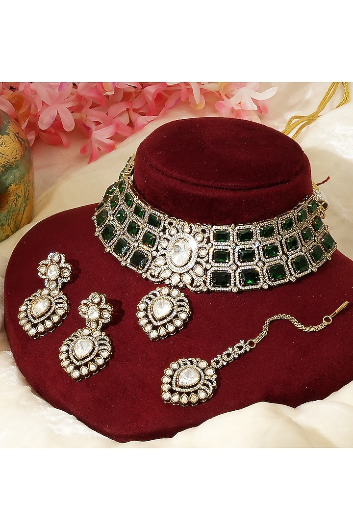 Gold Plated Kundan Polki Choker Necklace Set by Beryachi at Pernia's Pop Up Shop