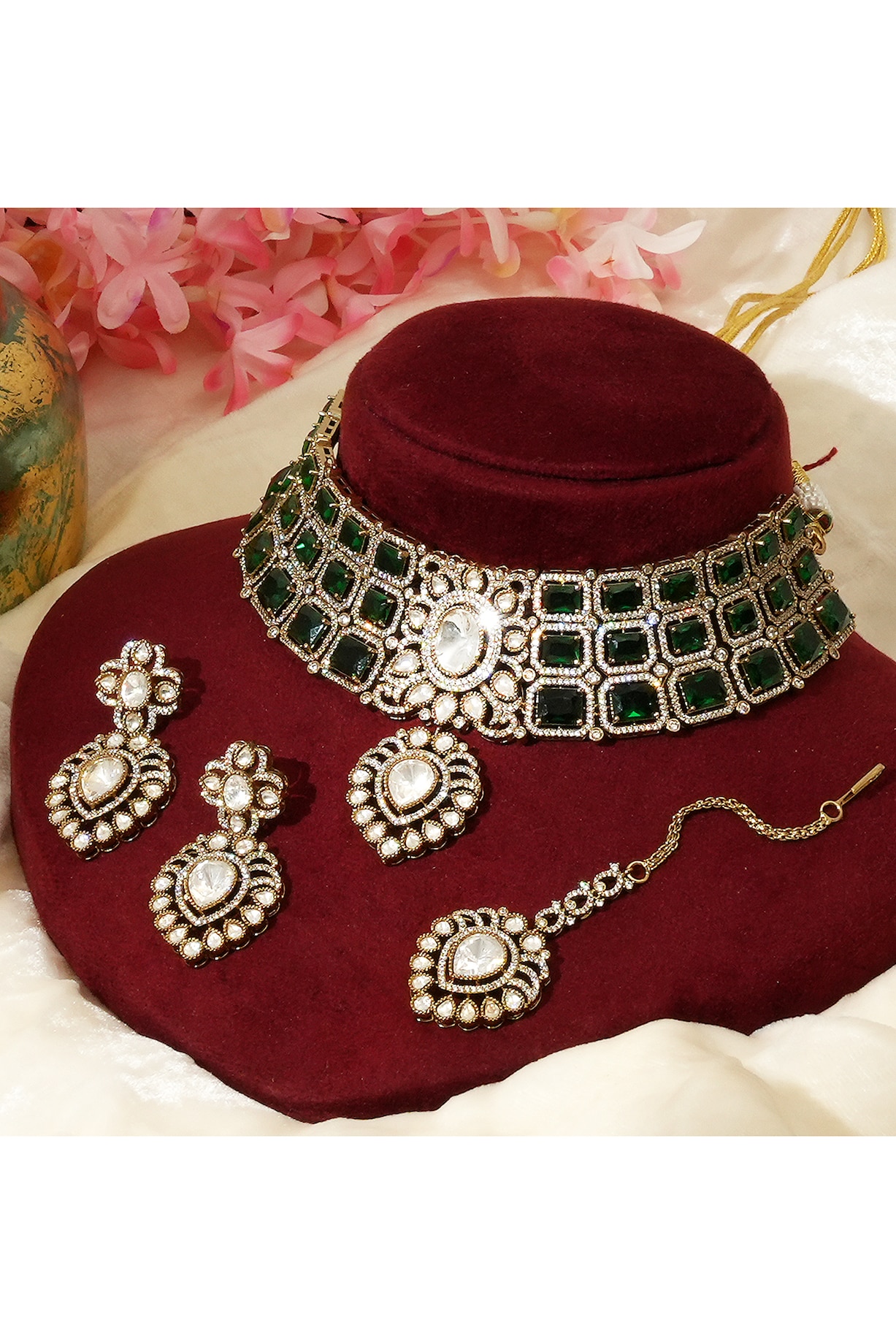 Gold Plated Kundan Polki & Pearl Choker Necklace Set