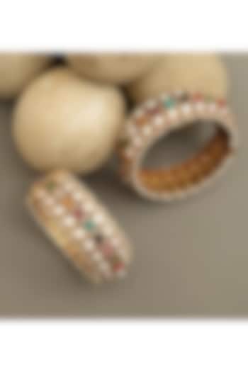 Gold Plated Moissanite Polki & Navratna Stone Openable Bangles (Set Of 2) by Beryachi at Pernia's Pop Up Shop