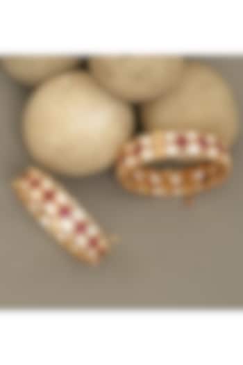 Gold Plated Moissanite Polki & Ruby Stone Bangles (Set Of 2) by Beryachi at Pernia's Pop Up Shop
