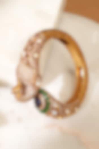 Gold Plated Kundan Polki & Emerald Stone Peacock-Shaped Kada by Beryachi at Pernia's Pop Up Shop