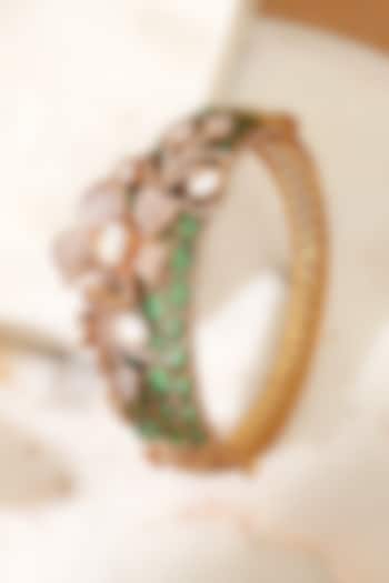 Gold Plated Kundan Polki & Emerald Stone Openable Kada by Beryachi at Pernia's Pop Up Shop
