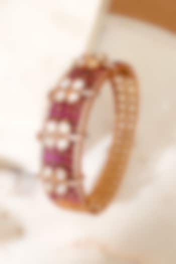 Gold Plated Moissanite Polki & Ruby Stone Kada by Beryachi at Pernia's Pop Up Shop