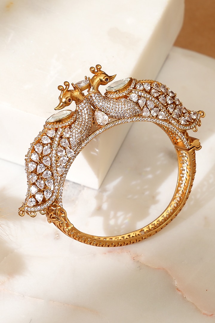 Gold Plated Peacock Motifs & Diamond Kada by Beryachi at Pernia's Pop Up Shop