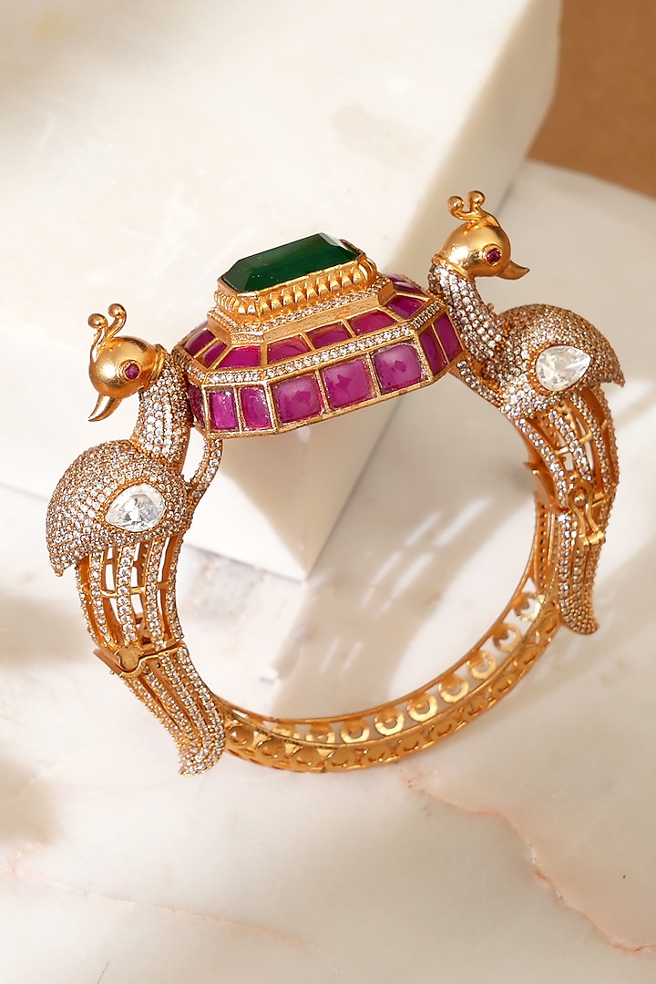 Gold Plated Ruby & Emerald Stone Kada by Beryachi at Pernia's Pop Up Shop
