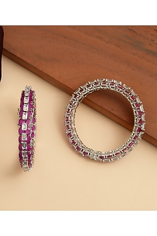 Gold Plated Kundan Polki & Ruby Stone Bangles (Set Of 2) by Beryachi