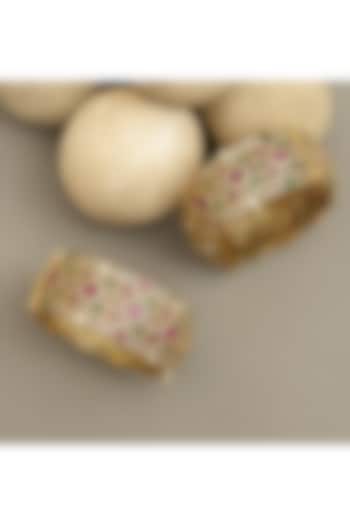 Gold Plated Kundan Polki & Multi-Colored Stone Openable Bangles (Set Of 2) by Beryachi at Pernia's Pop Up Shop