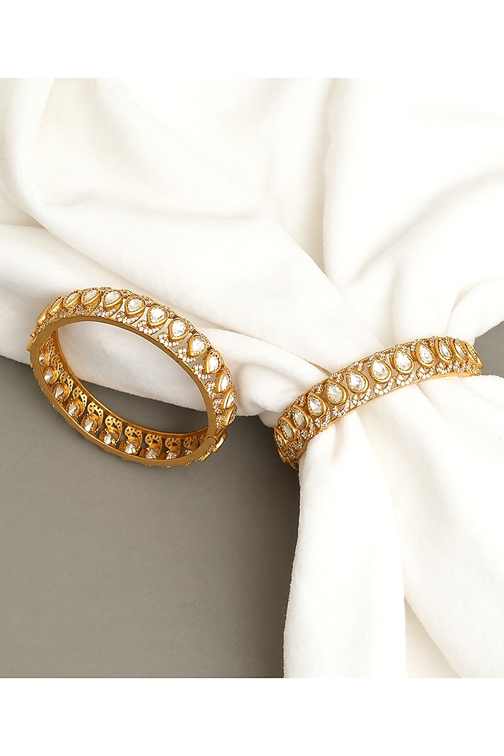 Gold Plated Kundan Polki Bangles (Set Of 2) by Beryachi at Pernia's Pop Up Shop