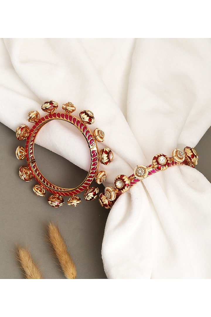 Gold Plated Kundan Polki Openable Meenakari Bangles (Set Of 2) by Beryachi at Pernia's Pop Up Shop