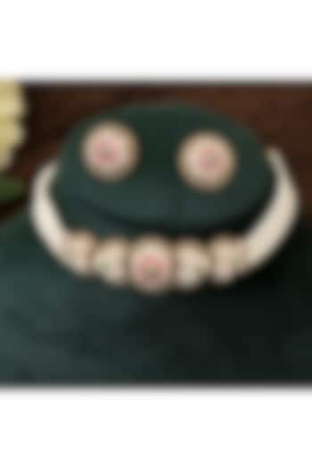 Gold Plated Multi-Colored Kundan Polki & Pearl Choker Necklace Set by Beryachi at Pernia's Pop Up Shop