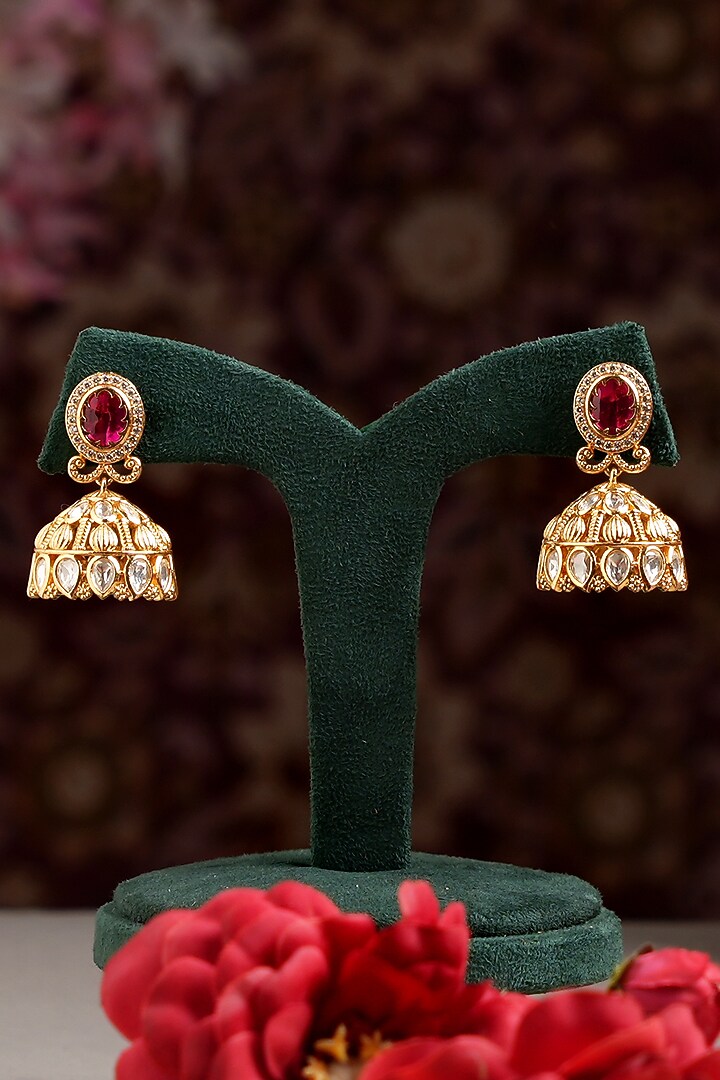 Gold Finish Multi-Colored Kundan Polki Necklace Set by Beryachi at Pernia's Pop Up Shop