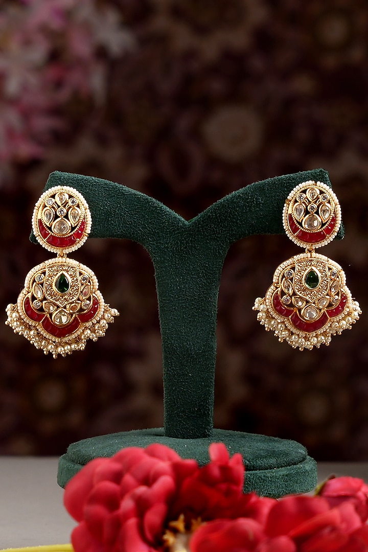 Gold Finish Multi-Colored Stone & Kundan Polki Necklace Set by Beryachi at Pernia's Pop Up Shop