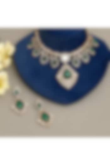 Gold Finish Emerald Stone & Kundan Polki Necklace Set by Beryachi at Pernia's Pop Up Shop