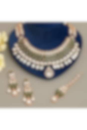 Gold Plated Kundan Polki & Emerald Necklace Set by Beryachi at Pernia's Pop Up Shop