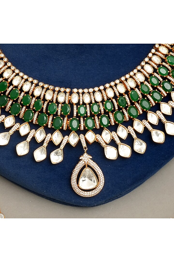 Gold Plated Kundan Polki & Emerald Necklace Set by Beryachi at Pernia's Pop Up Shop