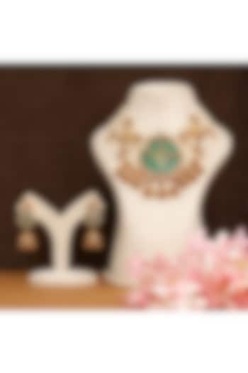 Gold Finish Kundan Polki & Pearl Necklace Set by Beryachi at Pernia's Pop Up Shop