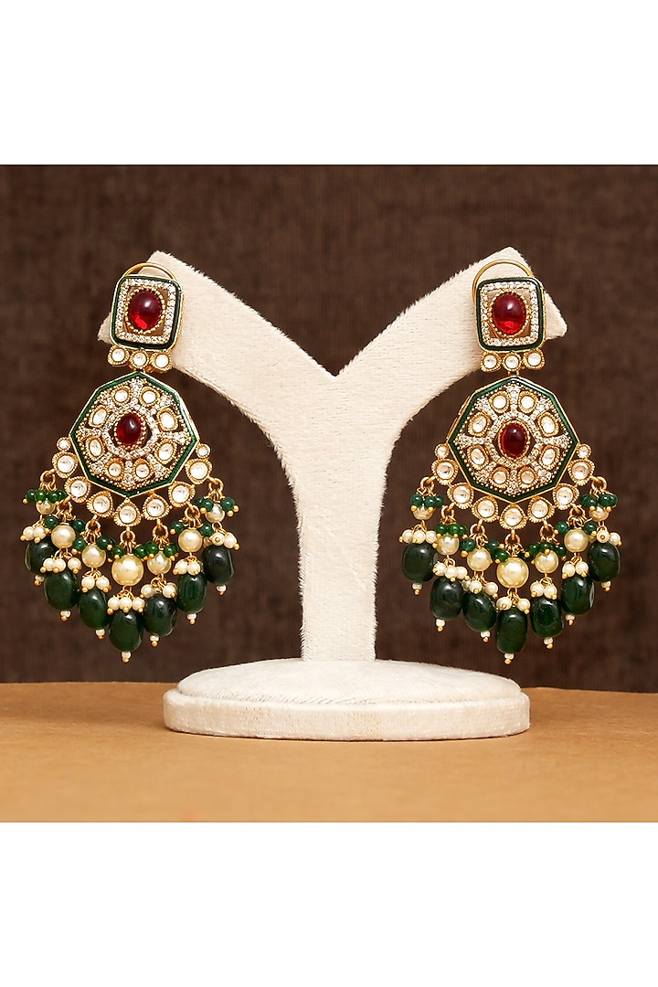 Gold Finish Multi-Colored Stone & Kundan Polki Necklace Set by Beryachi at Pernia's Pop Up Shop
