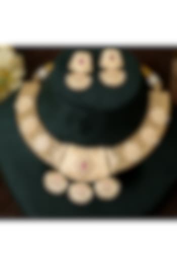 Gold Finish Kundan Polki & Meenakari Work Necklace Set by Beryachi at Pernia's Pop Up Shop