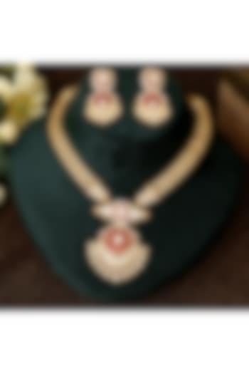 Gold Finish Kundan Polki Necklace Set by Beryachi at Pernia's Pop Up Shop