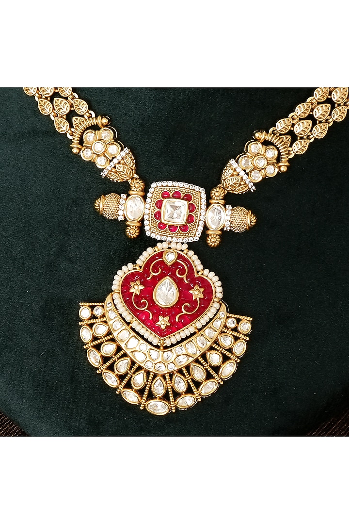 Gold Finish Kundan Polki Necklace Set by Beryachi at Pernia's Pop Up Shop