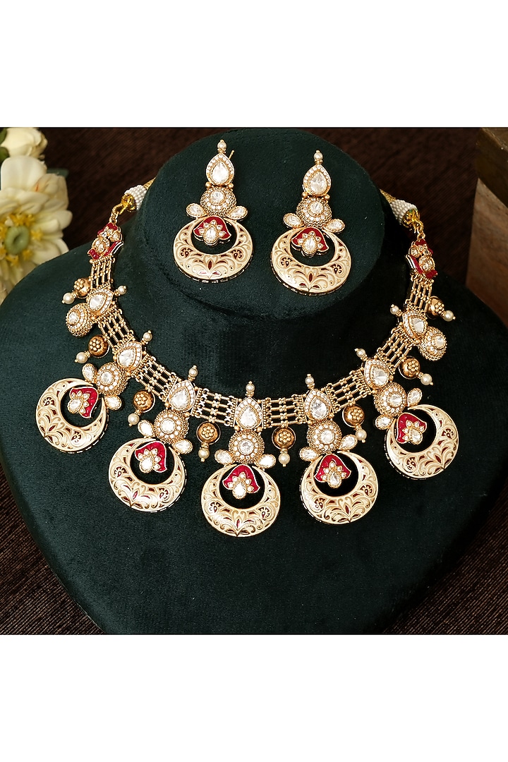 Gold Plated Kundan Polki & Meenakari Work Necklace Set by Beryachi at Pernia's Pop Up Shop