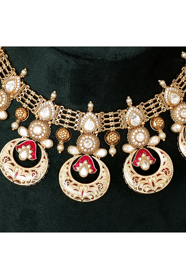 Gold Plated Kundan Polki & Meenakari Work Necklace Set by Beryachi at Pernia's Pop Up Shop