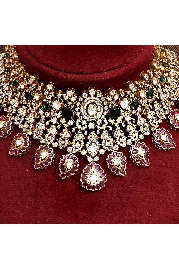 Gold Plated Kundan Polki & Ruby Necklace Set by Beryachi at Pernia's Pop Up Shop