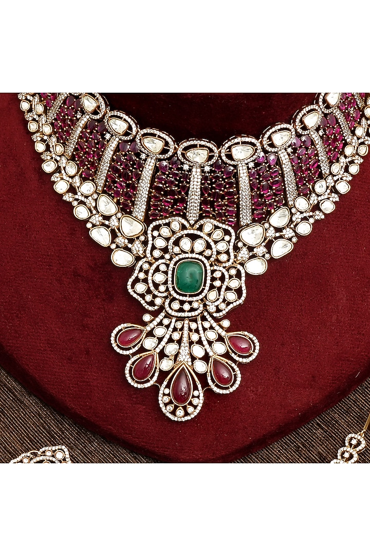 Gold Plated Kundan Polki & Ruby Necklace Set by Beryachi at Pernia's Pop Up Shop
