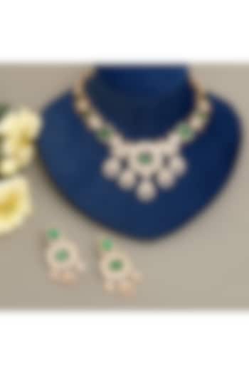 Gold Plated Kundan Polki & Emerald Necklace Set by Beryachi at Pernia's Pop Up Shop
