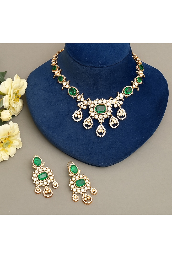 Gold Plated Kundan Polki & Emerald Necklace Set by Beryachi at Pernia's Pop Up Shop