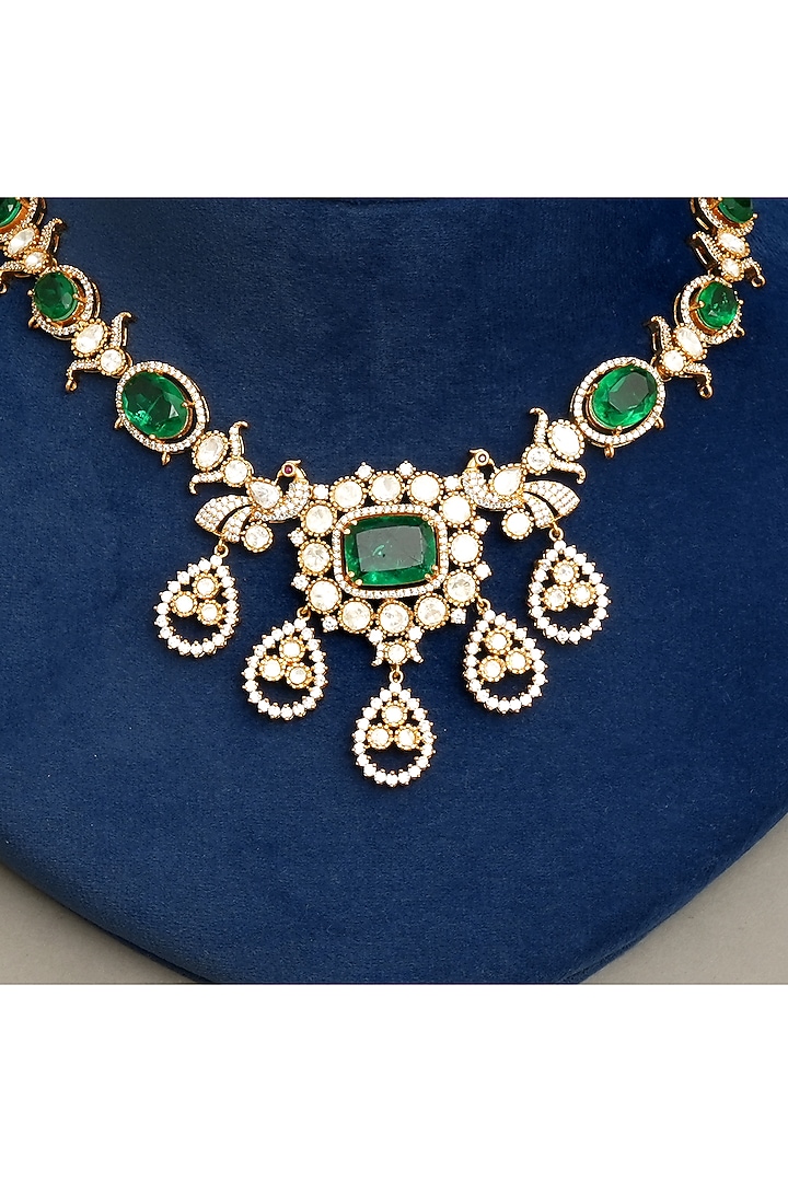 Gold Plated Kundan Polki & Emerald Necklace Set by Beryachi at Pernia's Pop Up Shop