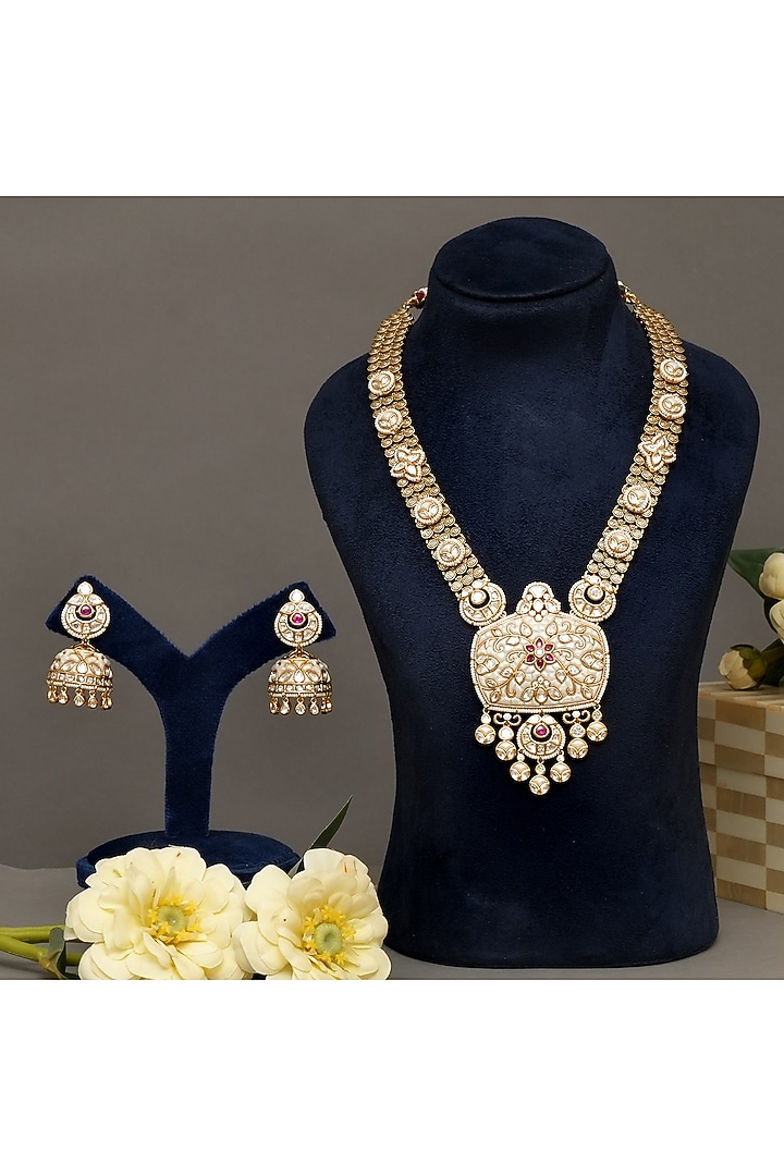 Gold Plated Kundan Polki & Mother Of Pearl Necklace Set by Beryachi at Pernia's Pop Up Shop