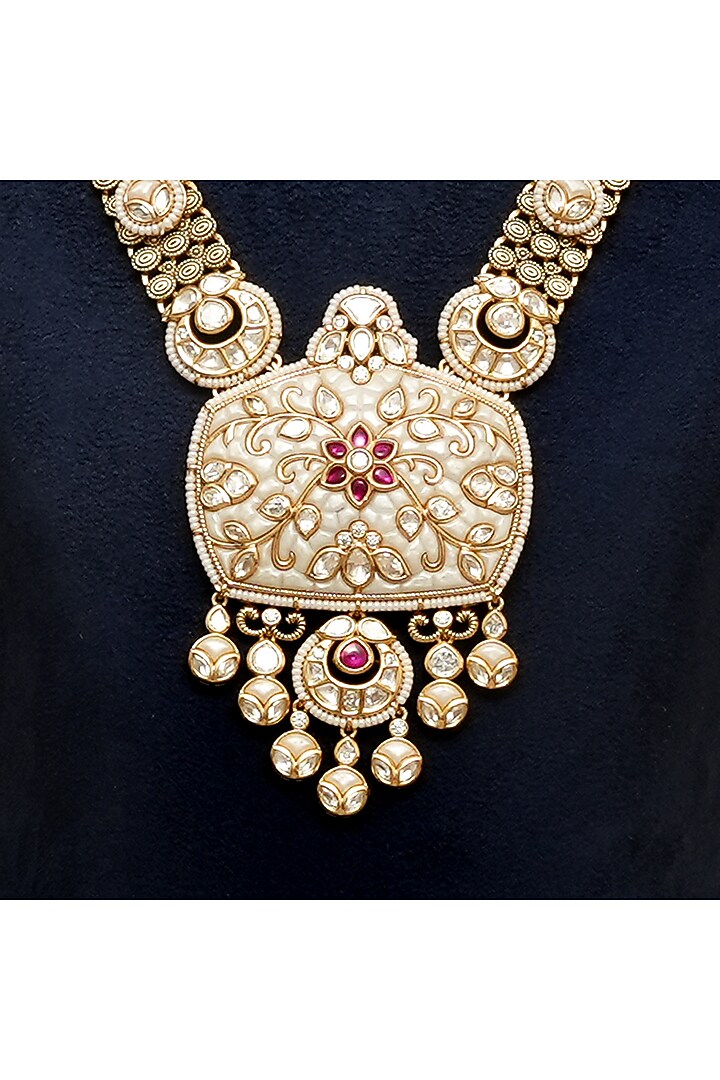 Gold Plated Kundan Polki & Mother Of Pearl Necklace Set by Beryachi at Pernia's Pop Up Shop